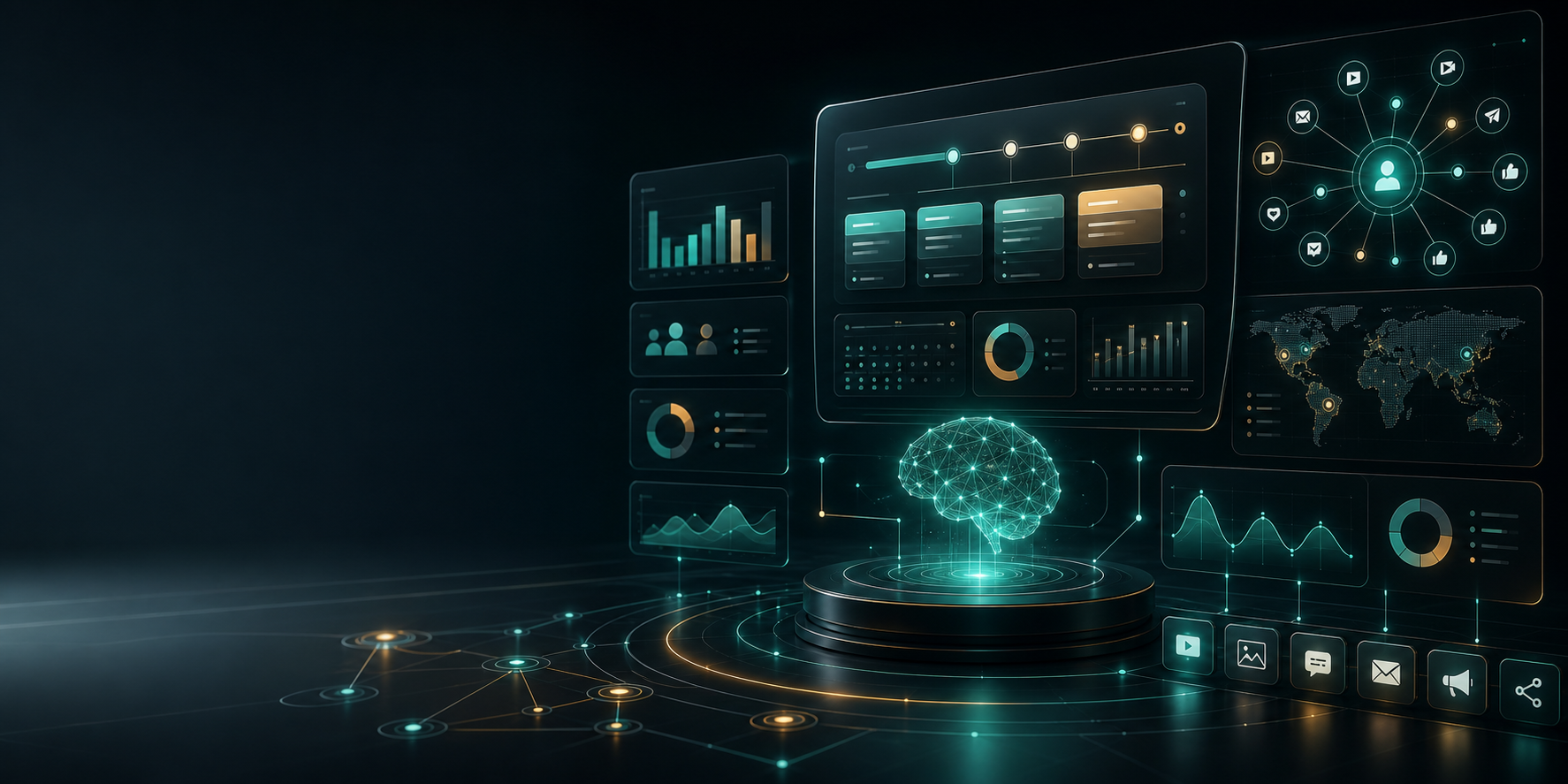AI marketing operating system dashboard with campaign planning and analytics